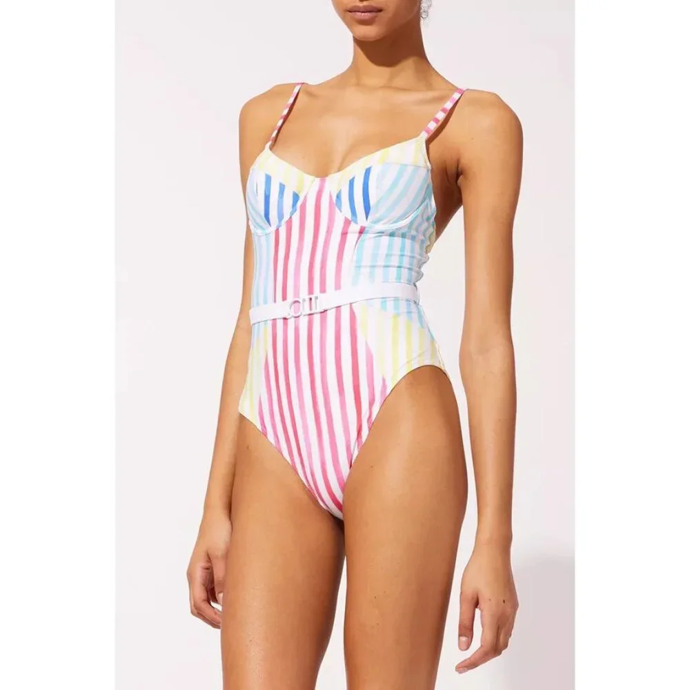 Solid & Striped The Spencer One Piece Colorblock Watercolor Stripe Swimsuit XL - Picture 1 of 12